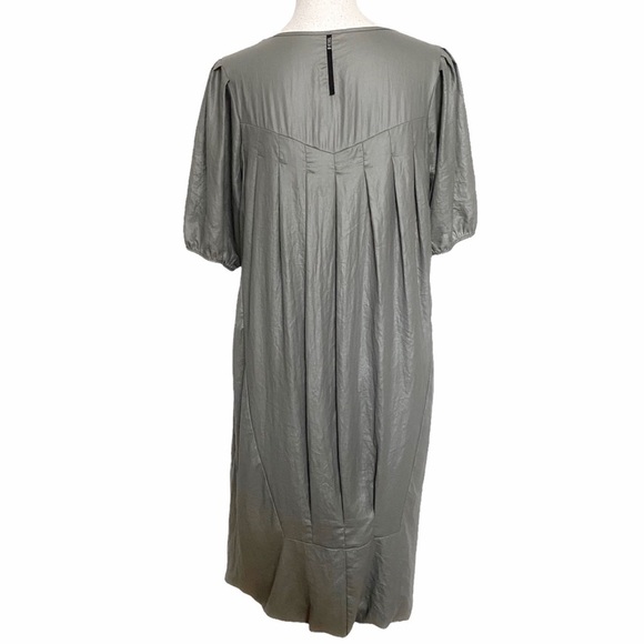 DIESEL SHIMMERY SAGE GREEN SHORT SLEEVE TUNIC BALLOON PLEATED DRESS - Picture 3 of 10